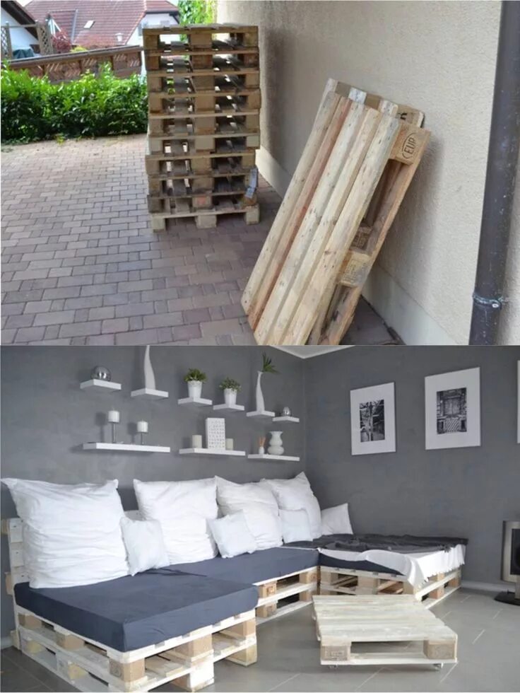 Поддоны в интерьере фото Sofá cama con palés Sofá hecho en casa, Muebles terraza