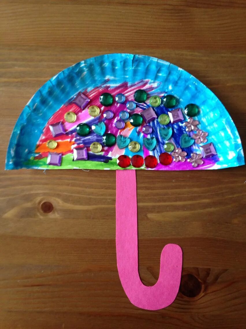 Поделка 5 лет фото Paper Plate Umbrella Craft - Preschool Craft Basteln mit pappteller, Bastelideen