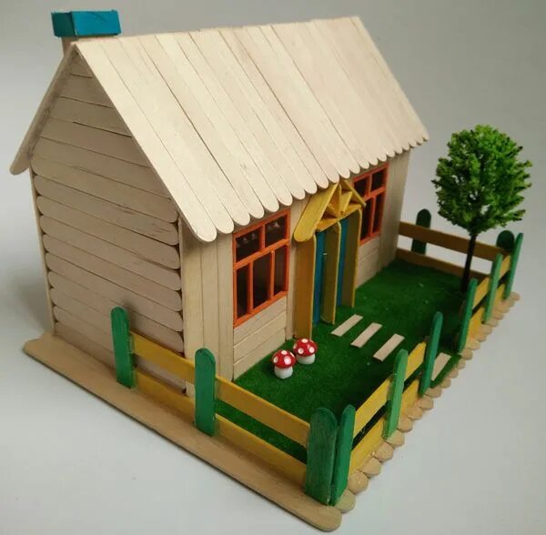 Поделка дом своими руками фото Wooden Ice Cream Stick - DIY Model Making Kit Popsicle stick houses, Popsicle st