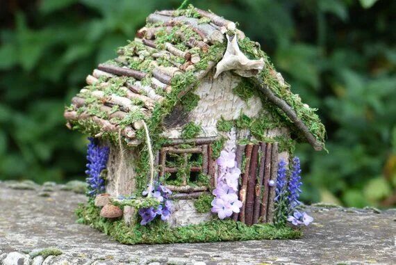 Поделка дом своими руками фото Fairy House Lavender Fairy Cottage Nite Light, One of a Kind, Miniature House, F