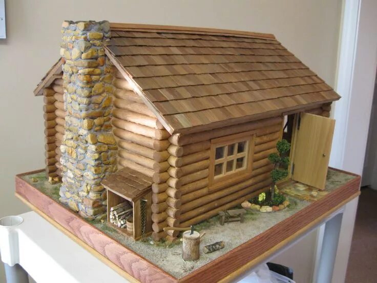 Поделка дом своими руками фото Miniature Log Cabin Cabin crafts, Doll house, Miniature house