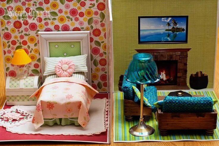 Поделка интерьер комнаты Second Chances by Susan: Collapsible Dollhouse Doll house, Dollhouse tutorials, 