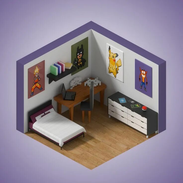 Поделка интерьер комнаты Isometric Game room, Chettouh Adib Nidhal Small game rooms, House design, Game r