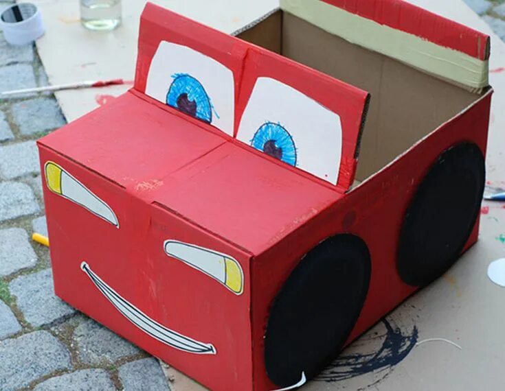 Поделка из коробок фото Как сделать машину для детей Coches de caja de cartón, Juguetes de cartón, Manua