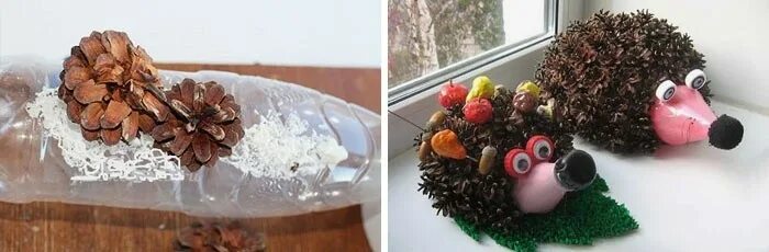 Поделка из шишек ежик фото Ежик из шишек фото и бутылки - SadPhoto.ru