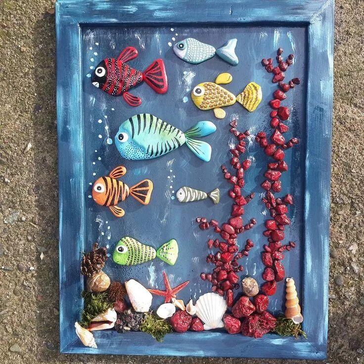 Поделка на тему фото своими руками PAINTED ROCKS Under the Sea Fish designs Rock crafts, Pebble art, Seashell craft