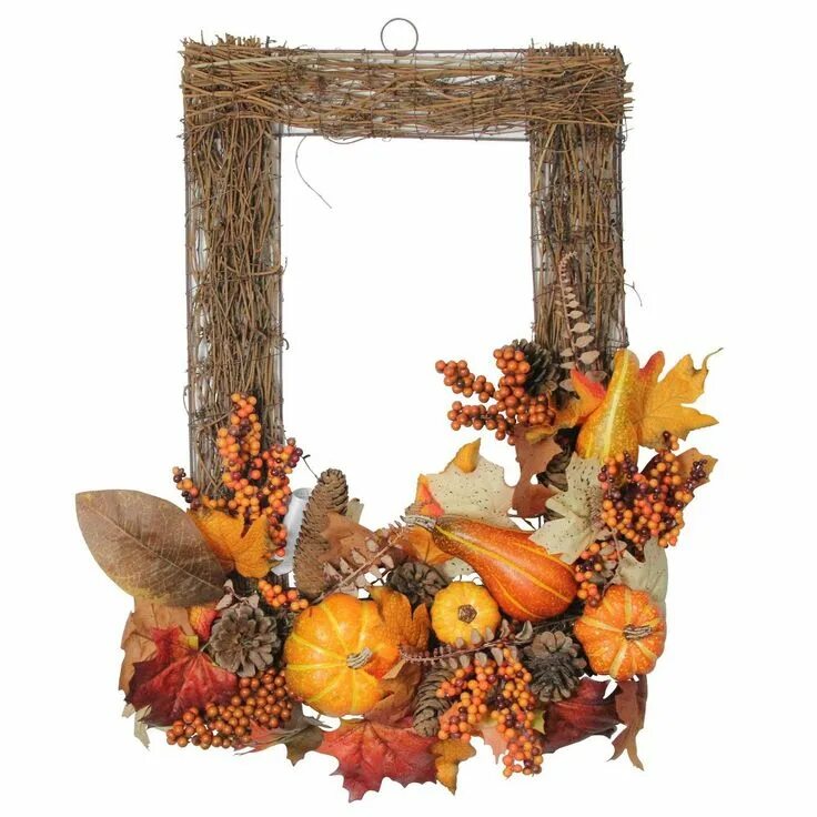 Поделка осенняя рамка для фото Northlight 24" Brown and Orange Pine Cone Rectangular Thanksgiving Wreath - Unli