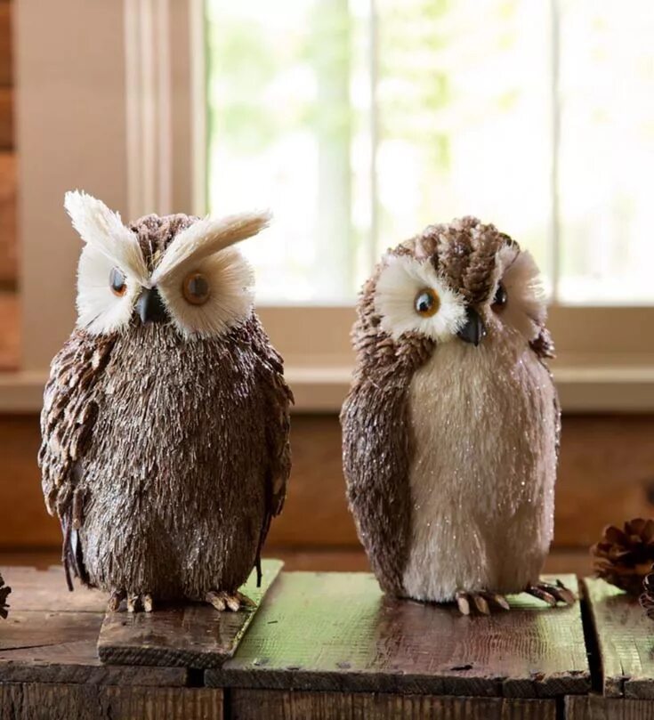 Поделка сова фото Natural Sisal Owl Figurines, Set of 2 Plow & Hearth Owl, Owl decor, Owl crafts