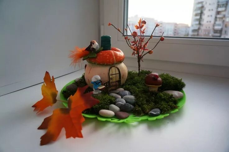 Поделка в сад осень фото Осенняя поделка в детский сад - Смурфная полянка :) Autumn crafts, Fall crafts, 