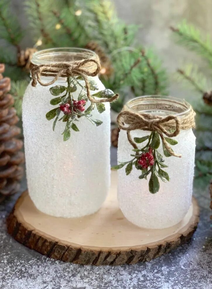 Поделки банк фото DIY Christmas Craft: Snowy Mason Jar Tea Light Holders Mason jar christmas craft