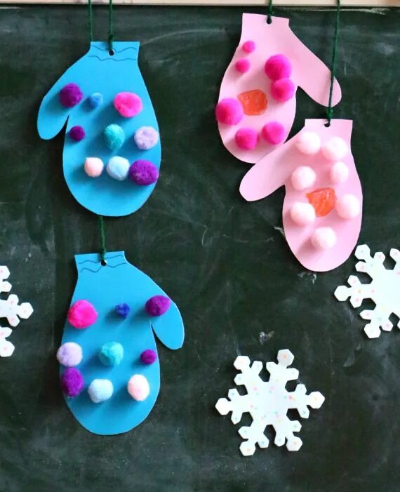 Поделки детям 3 года фото Pom Pom Mittens Craft Winter crafts for kids, Crafts, Snow crafts