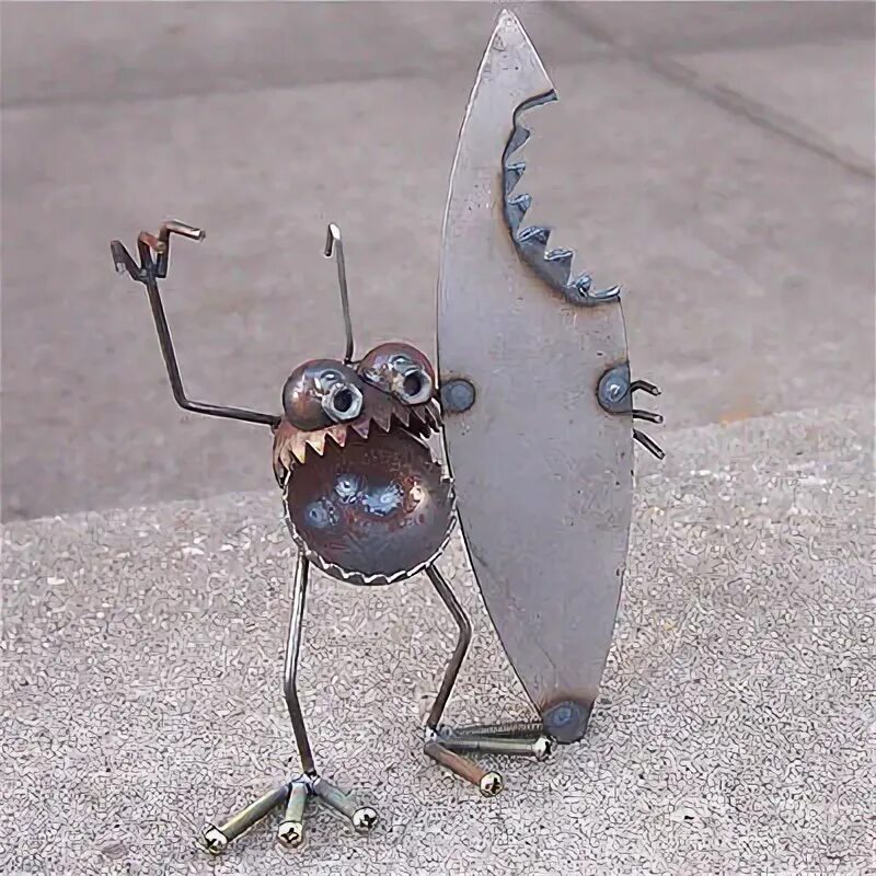 Поделки для дачи из металла своими руками Sugarpost Mini Gnome Be Gone Shark Bite Surfer Outdoor Garden Welded Metal Art e
