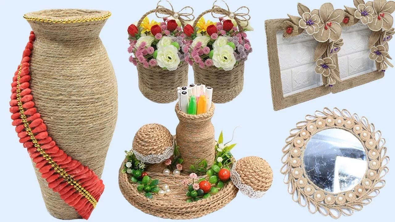 Поделки для дома своими руками декор 5 Jute craft ideas Home decorating ideas handmade easy - YouTube
