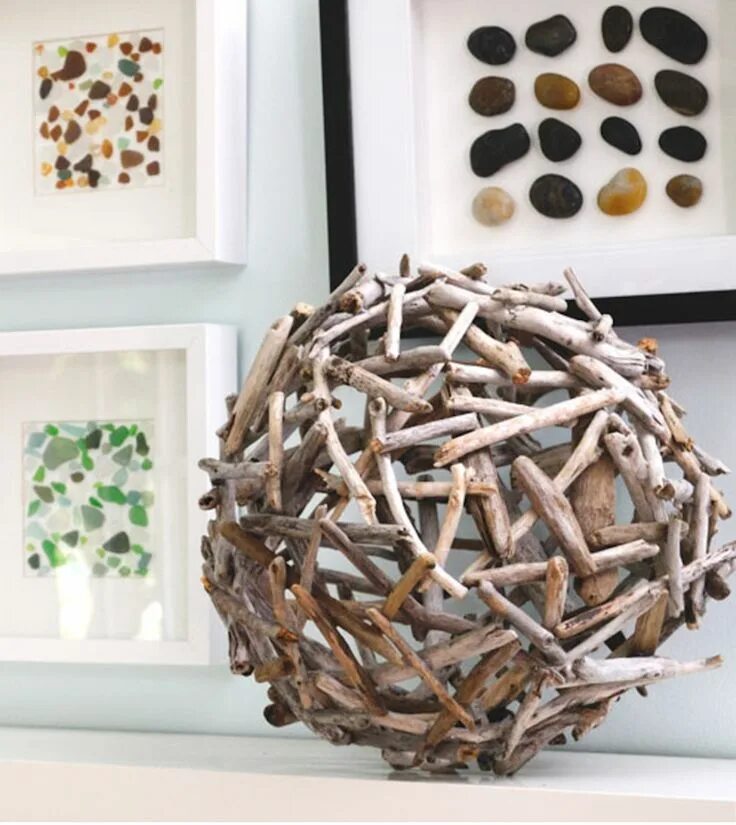 Поделки для интерьера фото déco-DIY-bois-flotté-boule-décorative-sculpture-moderne Créations artisanales en