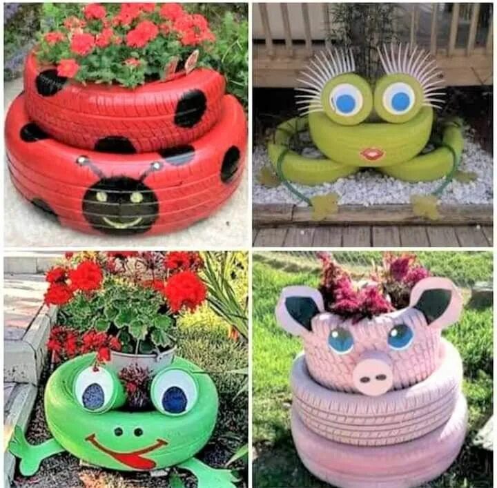 Поделки для сада из покрышек фото Colorful Garden Planters: DIY Tire Garden and More
