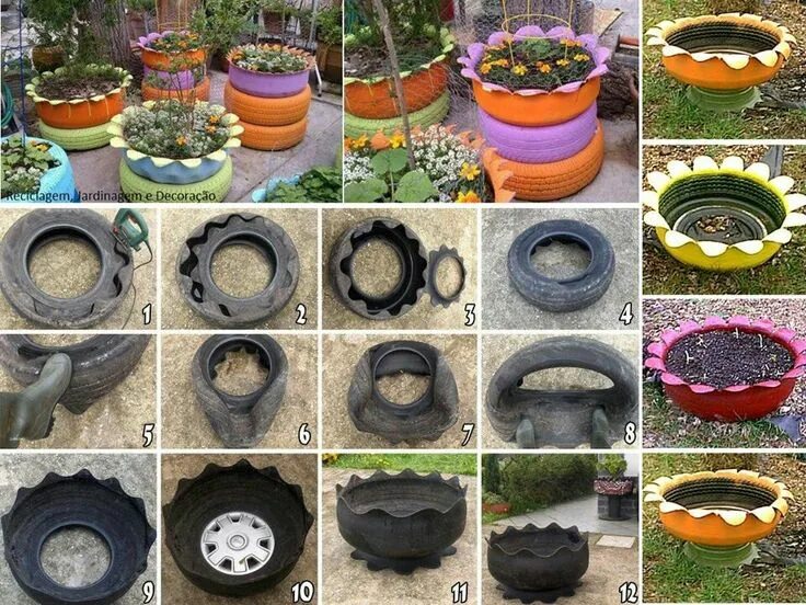 Поделки для сада из покрышек фото Reciclando yantas Flower planters diy, Tire planters, Tyres recycle
