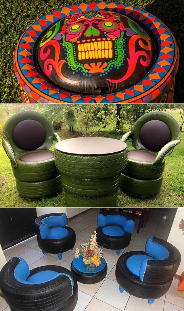 Поделки для сада из покрышек фото idealsad.com Diy garden furniture, Tire furniture, Small patio ideas on a budget