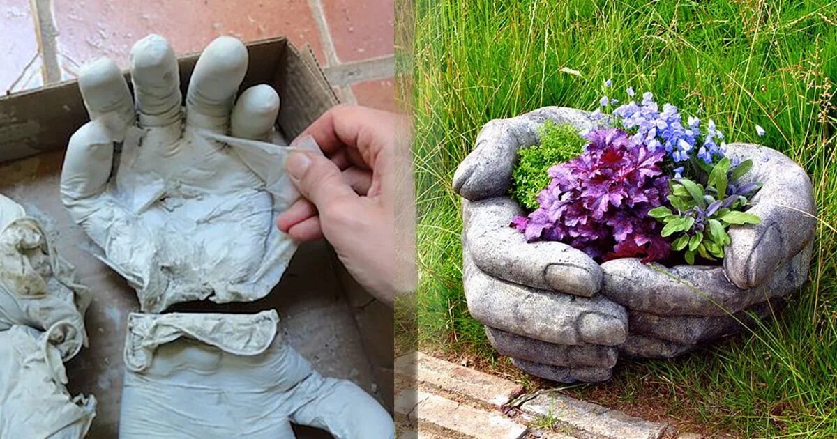 Поделки для сада из цемента фото DIY Concrete Hand Planters Hand planters, Unique flower pots, Diy concrete plant