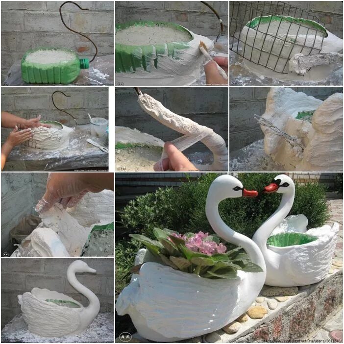 Поделки для сада с пошаговым фото DIY Plastic Bottle Cement Swan Planters Concrete garden, Bottle garden, Plastic 