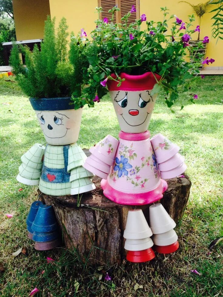 Поделки для сада своими руками фото Clay pot crafts, Clay pot people, Clay pot projects