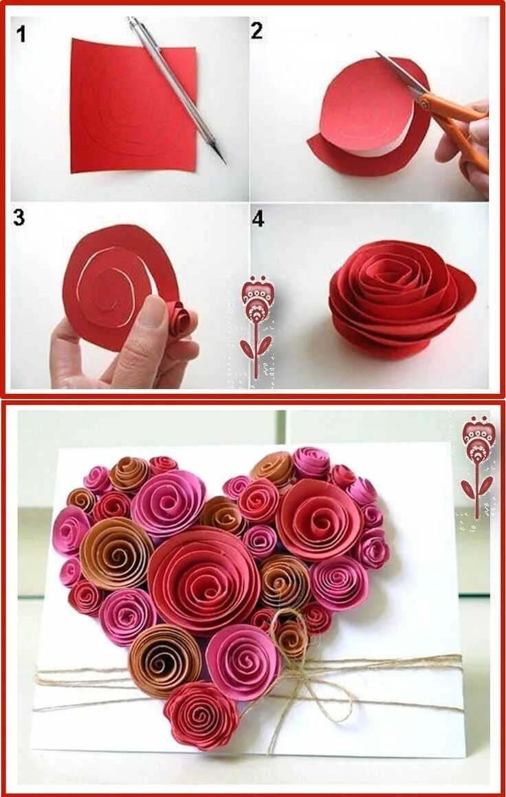 Поделки фото инструкция Corazón de rosa de papel arte de papel 3D por PaperLine en Etsy . Paper flowers 