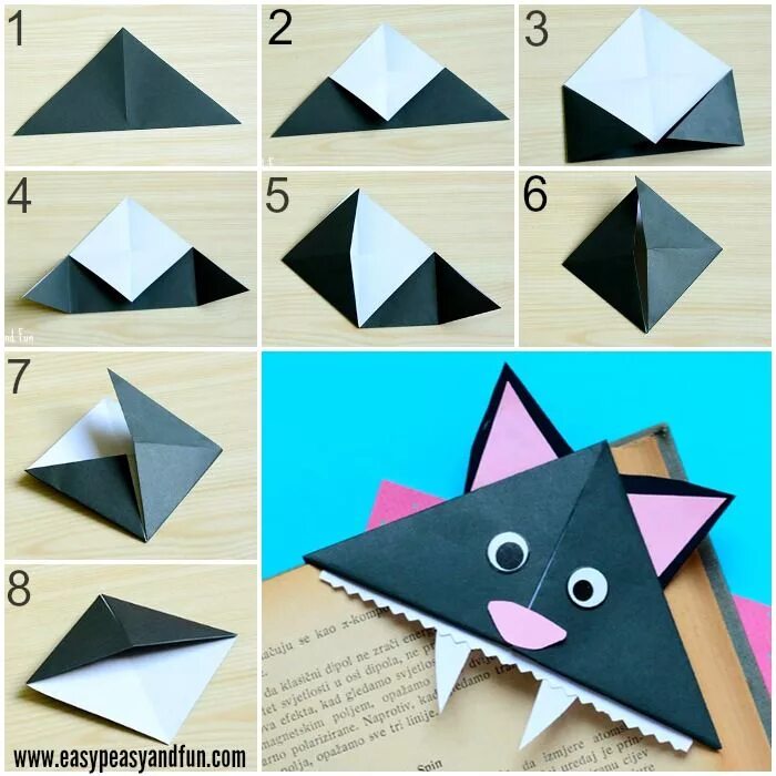 Поделки фото из бумаги сделать Cat Corner Bookmarks - Halloween Origami for Kids Halloween origami, Origami boo