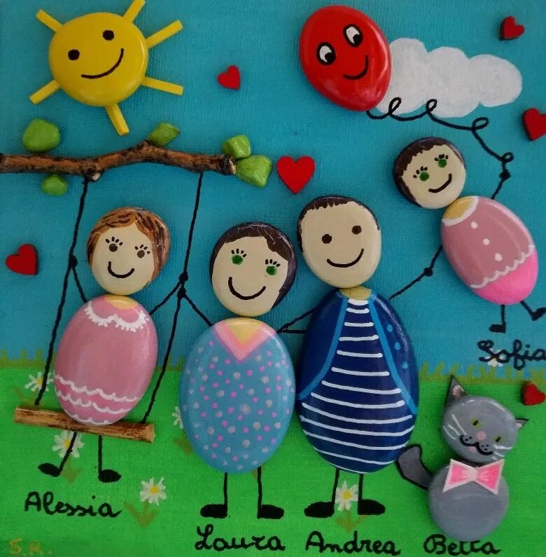 Поделки фото семья Famiglia!!! Realizzato da Sassi di Liguria. Sassi di mare, legno, acrilico su te