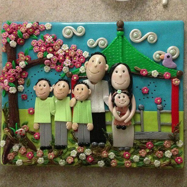 Поделки фото семья A Customized Polymer Clay Family Portrait made by SugaredLipz Polymer clay paint