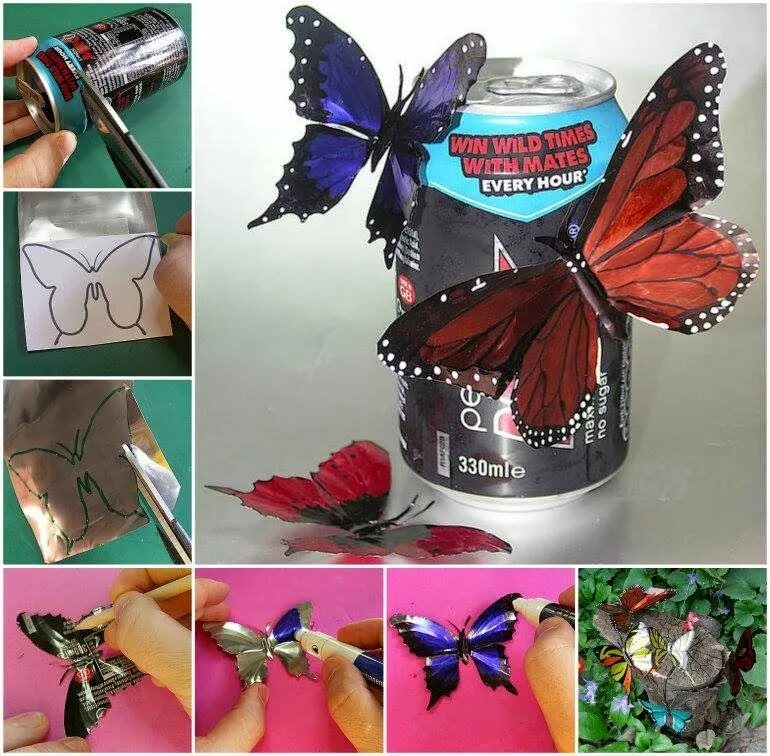 Поделки из банок фото Ideas & Products: Drink Can Butterflies crafts Recycled tin cans, Soda can craft