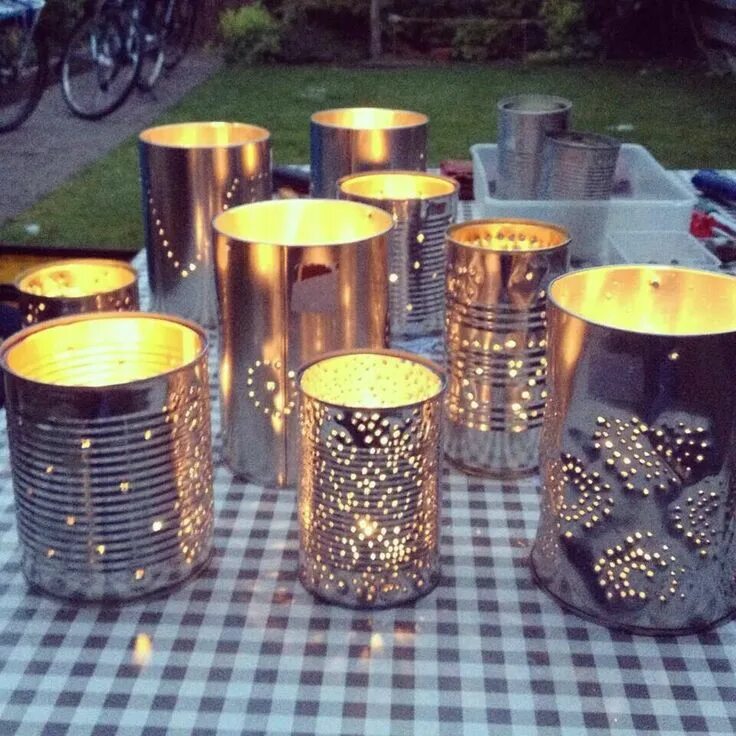 Поделки из банок фото Lichtjes van blik Tin can lanterns, Tin can lights, Tin can crafts