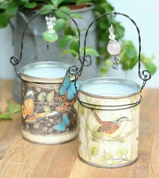 Поделки из банок фото Pin by Myrna Budlong on Calico Keepsakes Tin can art, Tin can crafts, Recycled c