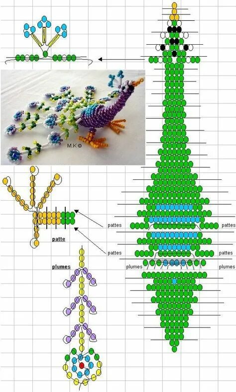 Поделки из бисера своими руками со схемами 3D Beaded Peacock. Instructions found at this url: http://biserok.org/pavlin/ Po