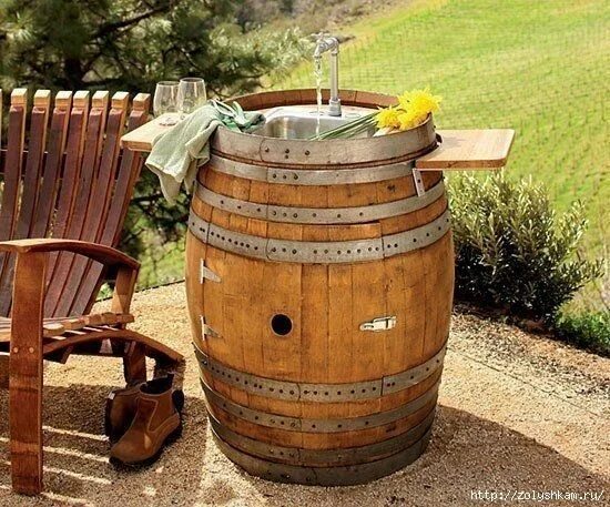 Поделки из бочки фото идеи из бочки Barrel sink, Wine barrel, Wine barrel sink