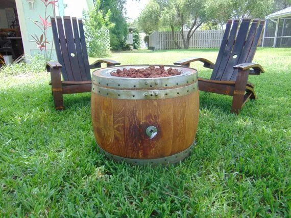 Поделки из бочки фото Recycled Wine Barrel Fire Pit Coffee Table Height Wine barrel fire pit, Fire pit