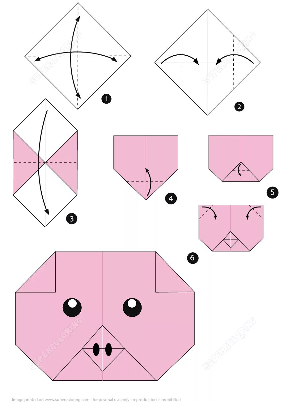 Поделки из бумаги легкие фото How to Make an Origami Pig Face Instructions Free Printable Papercraft Templates