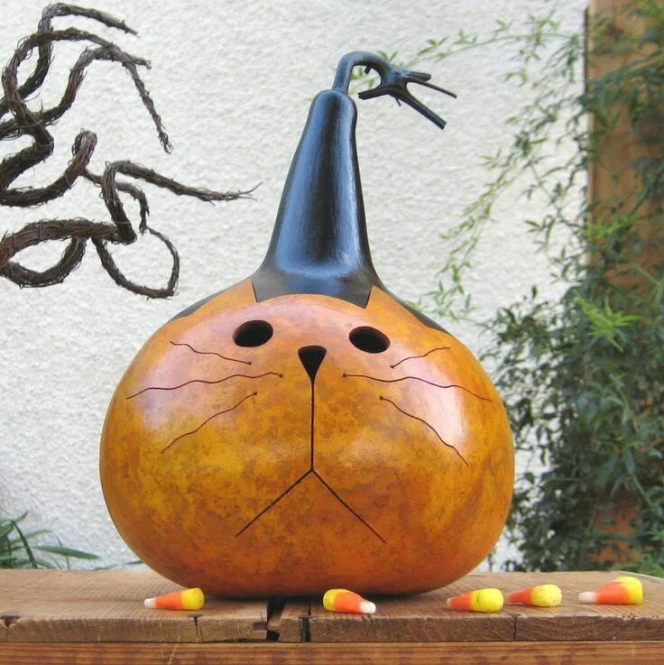 Поделки из бутылочной тыквы своими руками фото cat gourds Fall Harvest Pumpkins Decorative gourds, Gourds crafts, Painted gourd