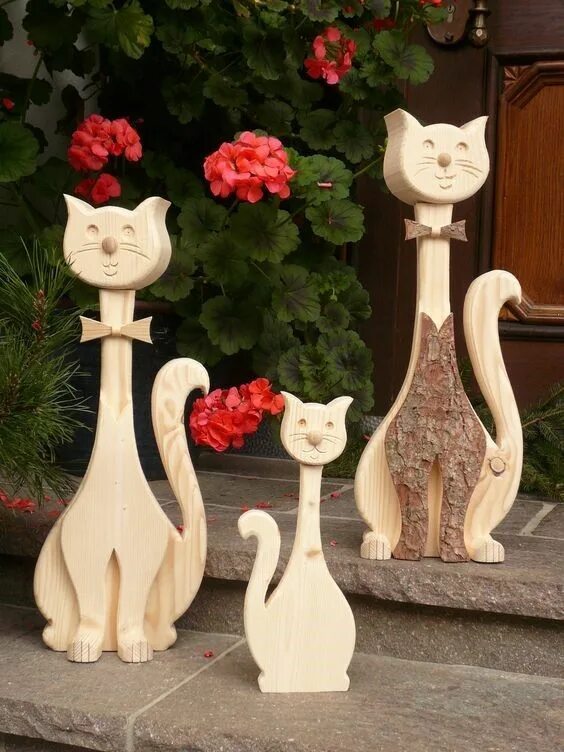 Поделки из дерева для дома фото 10 - Three Cats Bastelarbeiten, Deko katze, Kunst auf holz
