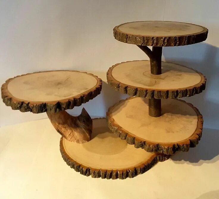 Поделки из дерева для начинающих фото Large tree slice cupcake stand, rustic wedding desert display stand, cake stand 