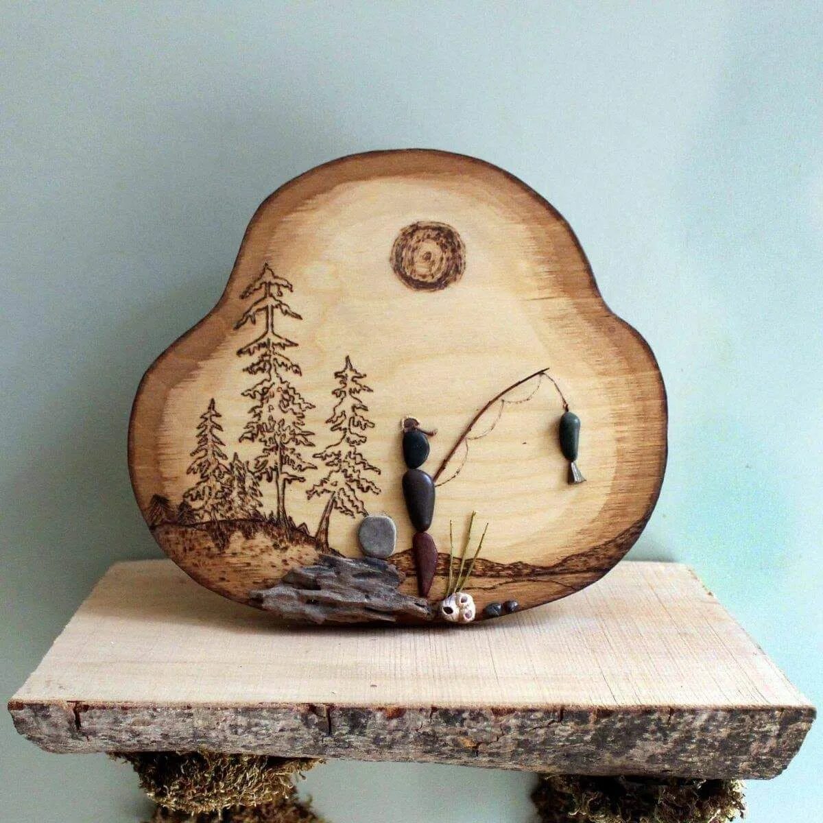 Поделки из дерева фото Pin by priya on Art Pebble art, Wood burning crafts, Stone crafts
