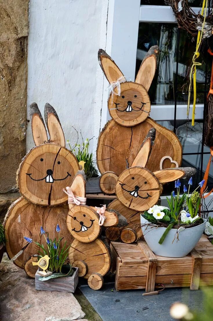 Поделки из дерева своими руками фото Baumscheibenosterhasen Easter wood crafts, Spring wood crafts, Wood crafts diy