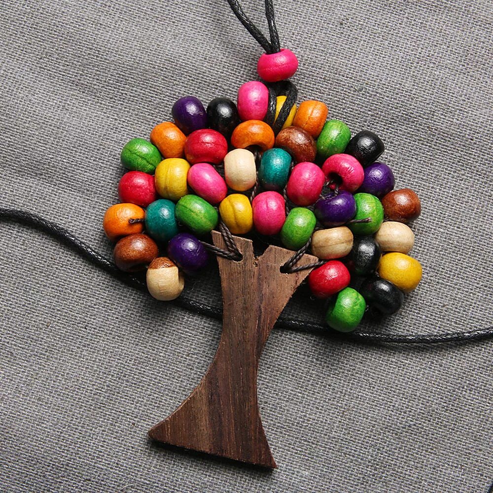 Поделки из деревянных бусин своими руками фото 1pc New Handmade Tree Of Life Rainbow Wooden Beads Pendant Necklace Boho Ethnic 