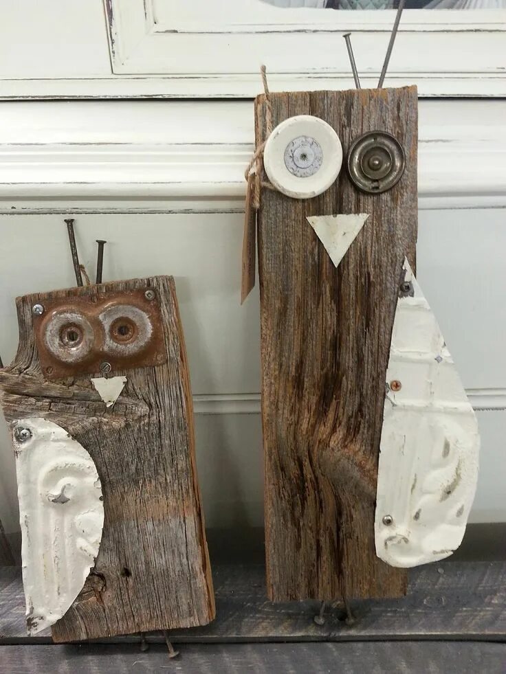 Поделки из дощечек своими руками фото Salvage owls! Barn board and reclaimed junk! Поделки с совой, Изделия из амбарно