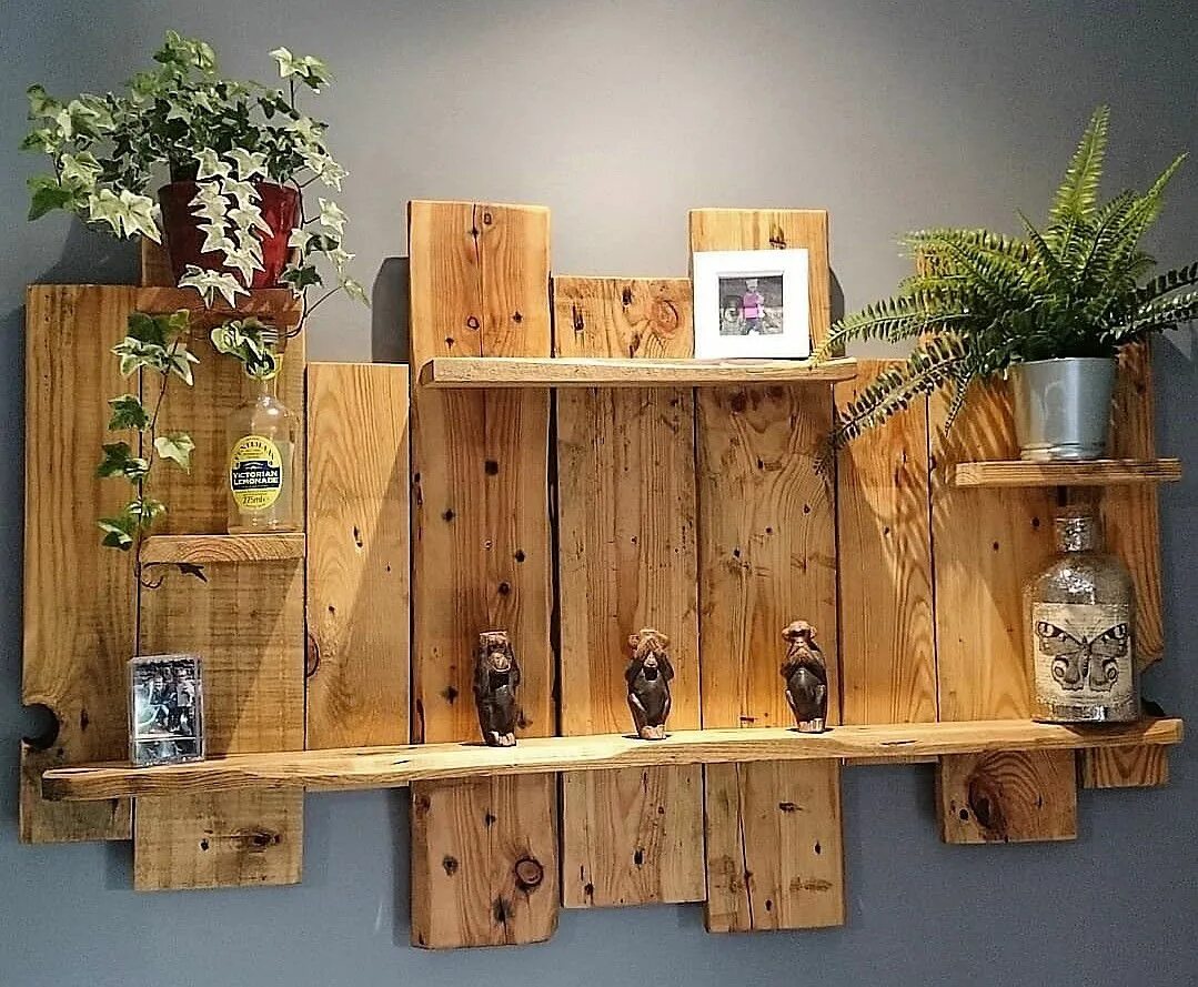 Поделки из досок фото pallets wooden made shelf plan Pallet wall shelves, Diy pallet wall, Pallet wall
