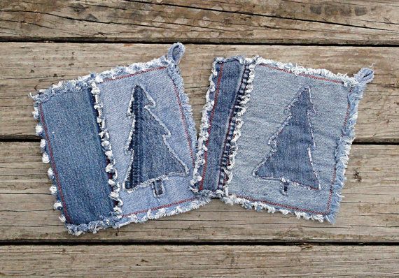 Поделки из джинса фото Blue Jean Potholders Embellished Denim by DenimDiva2day Blue jeans crafts, Denim
