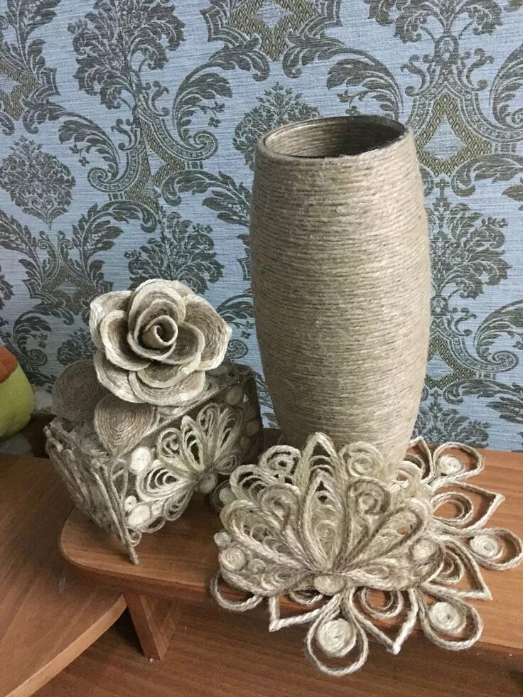 Поделки из джута фото Pin on Филигрань изделия из джута Jute crafts, Bottle crafts, Diy bottle crafts