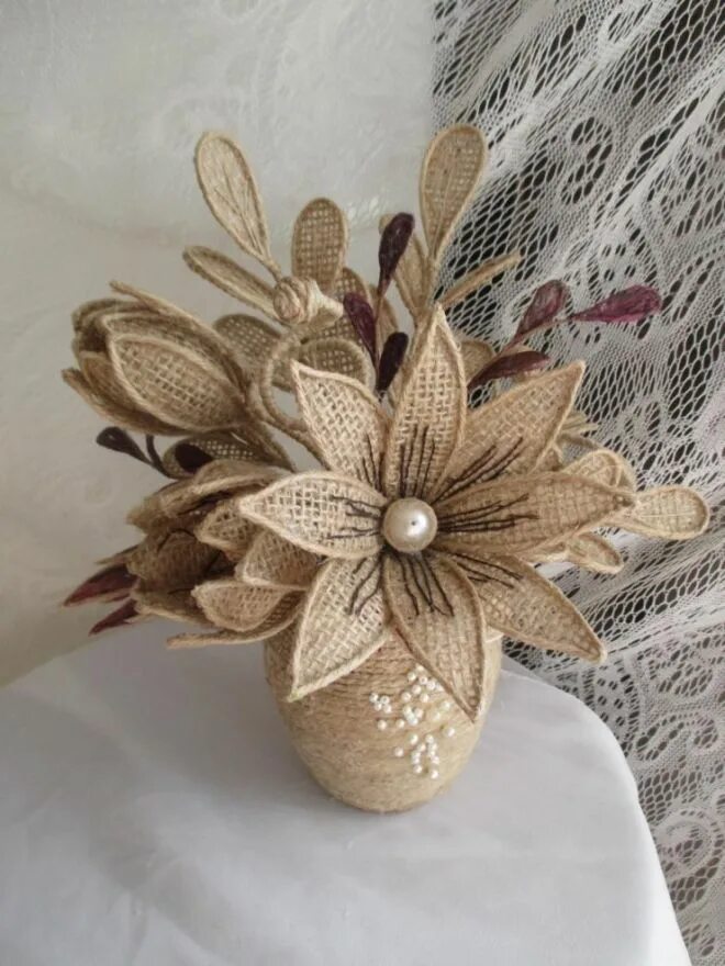 Поделки из джута и мешковины фото ДЖУТ МАК Flores de yute, Manualidades, Artesanías de yute
