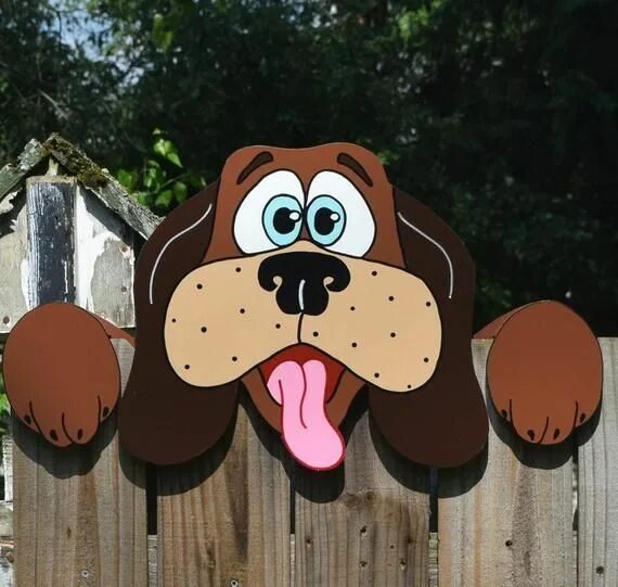 Поделки из фанеры для сада фото Dog Fence Peeker, Dog Fence Decoration, Outdoor Yard Art, Dog Fence Art, Dog Gar