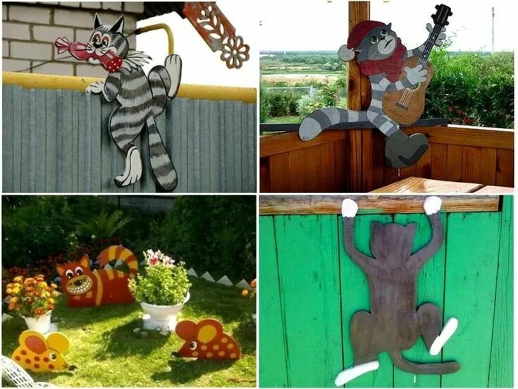 Поделки из фанеры для сада фото Кот из фанеры Garten