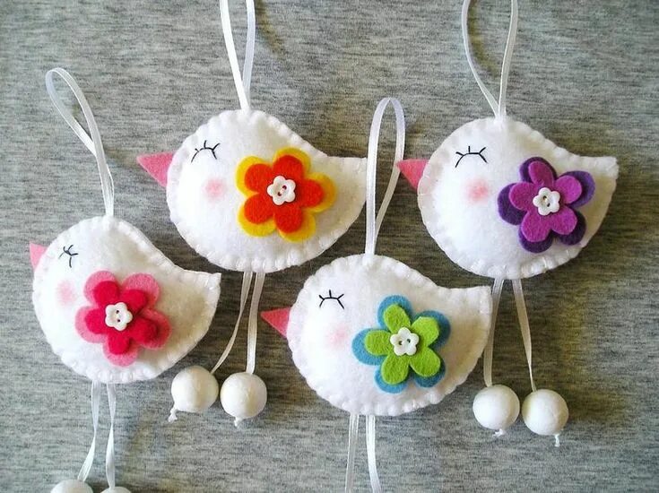 Поделки из фетра фото Spring Birds Felt Ornaments Cute Home Decor Funny - Etsy Felt ornaments, Felt cr