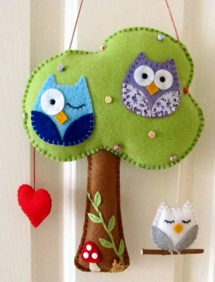 Поделки из фетра фото Arbol fieltro Arbre en feutre, Craft, Hiboux en feutre
